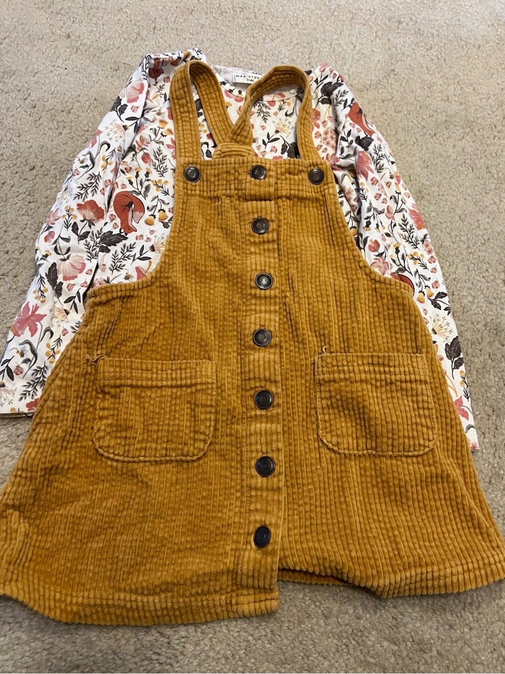 Max Studio Mustard Corduroy Button-Front Overall Dress